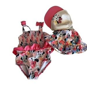 Disney At Primark Baby Girl‎ Swim Suit & Sun Hat Bundle - 2 Hats NWT
